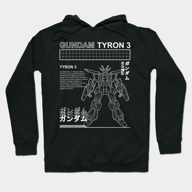 ZZ GUNDAM TYRON 3 MSZ-010  BLACK WHITE STREETWEAR Hoodie by Gundam Artwork